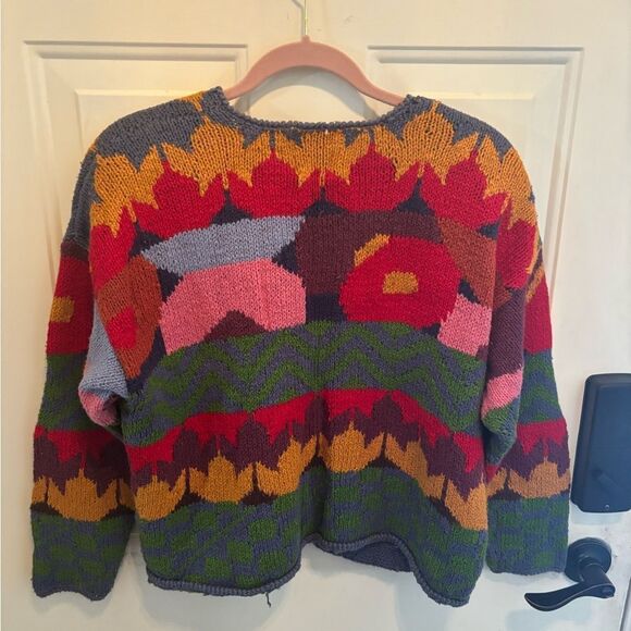 Vintage JK America  Artistic Red and Green Cardigan Sweater - Picture 3 of 6